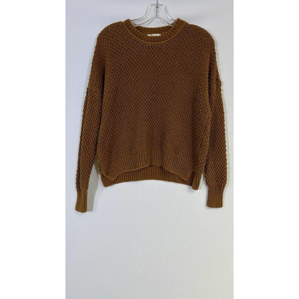 Madewell Brown 100% Cotton Cable Knit Crewneck Long Sleeve Sweater Size S